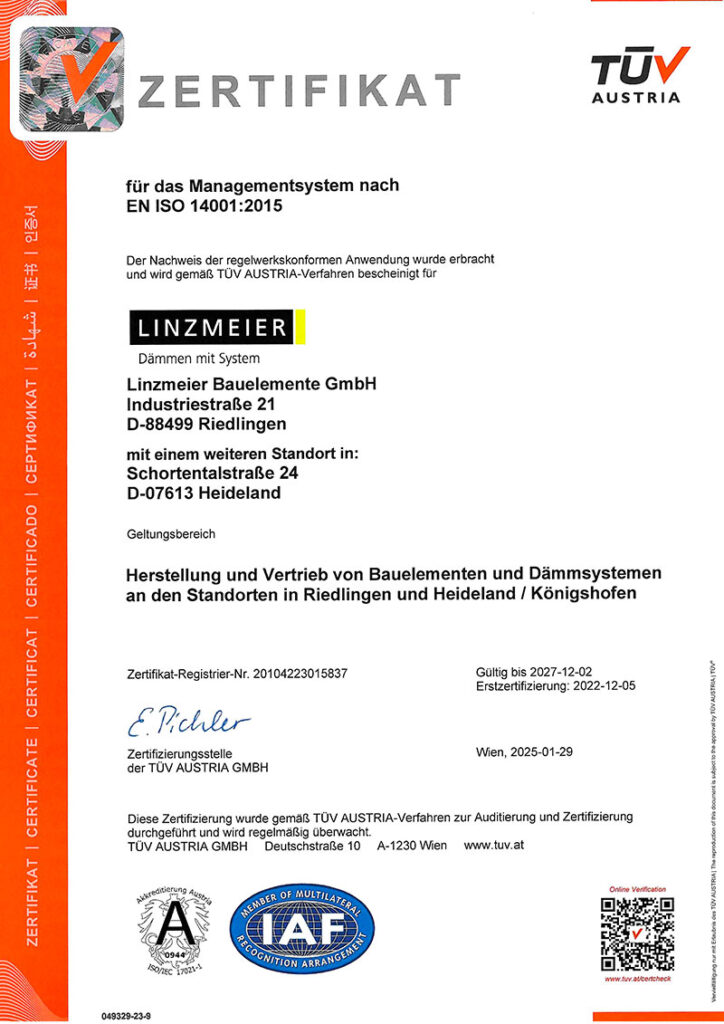 Zertifikat EN ISO 14001:2015